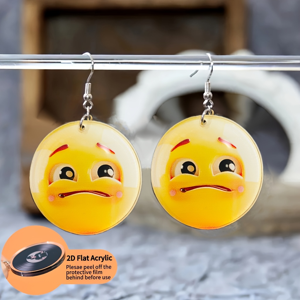2D Flat Emoji Face Acrylic Earrings Set